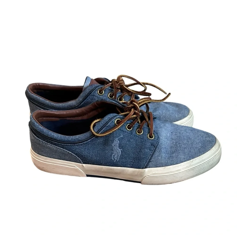 Polo Ralph Lauren Men Low Top Sneakers Faxon low Washed Denim Sz 8